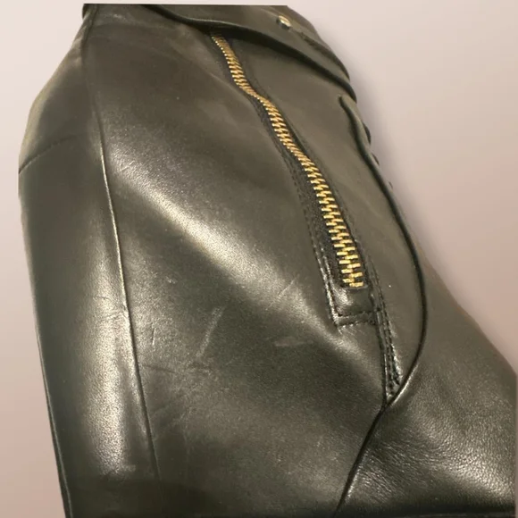 RACHEL Rachel Roy Black Leather Wedge Heel Boot Gold Accents Buckles Size 7 - Picture 13 of 14